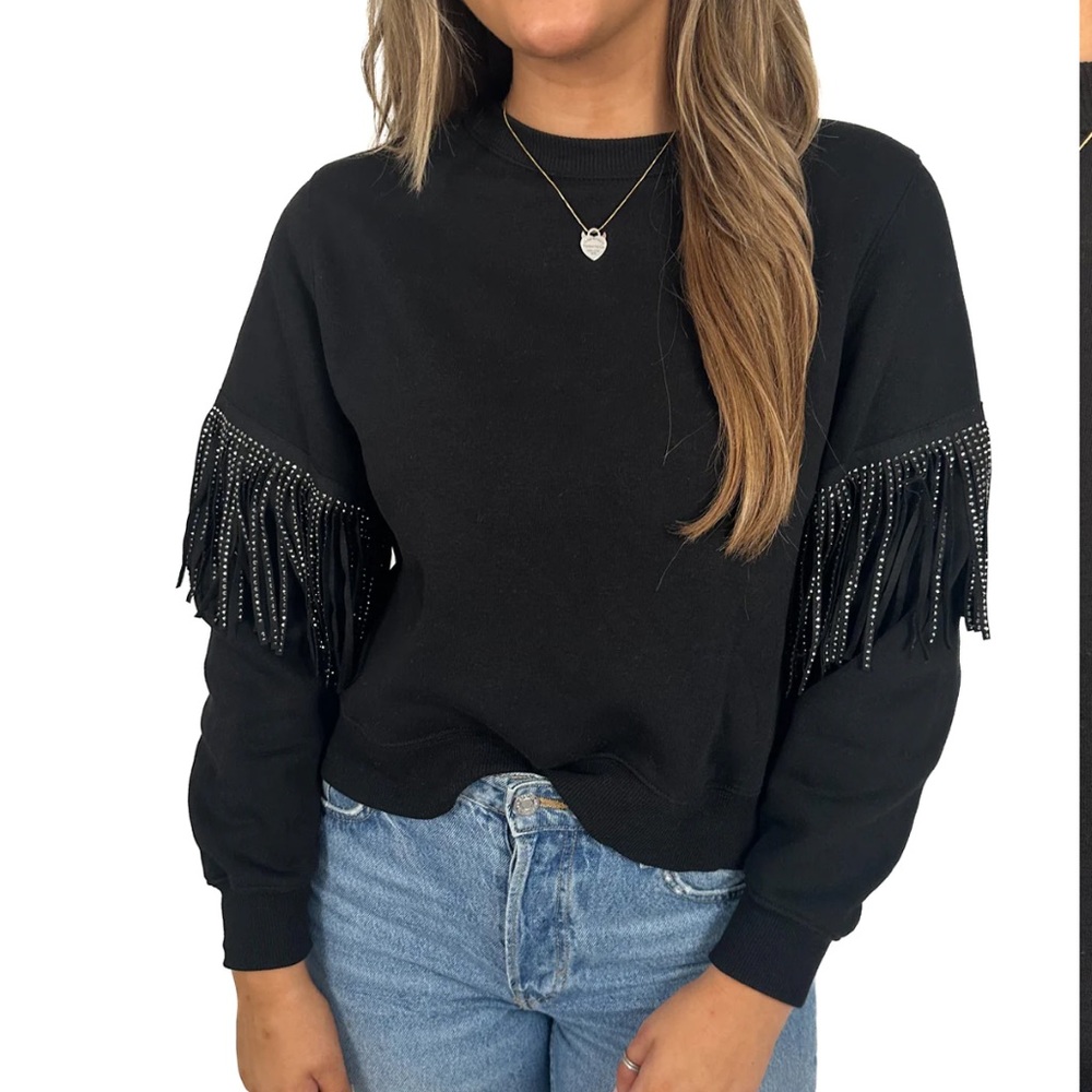 Zara black fringe crewneck